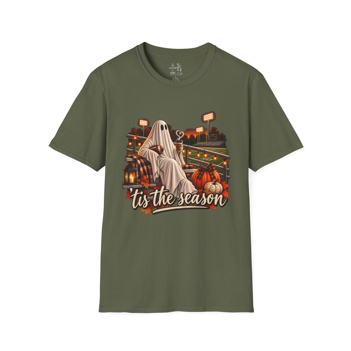 Halloween Ghost Football T‑Shirt – 'Tis the Season' Vintage Stadium Tee