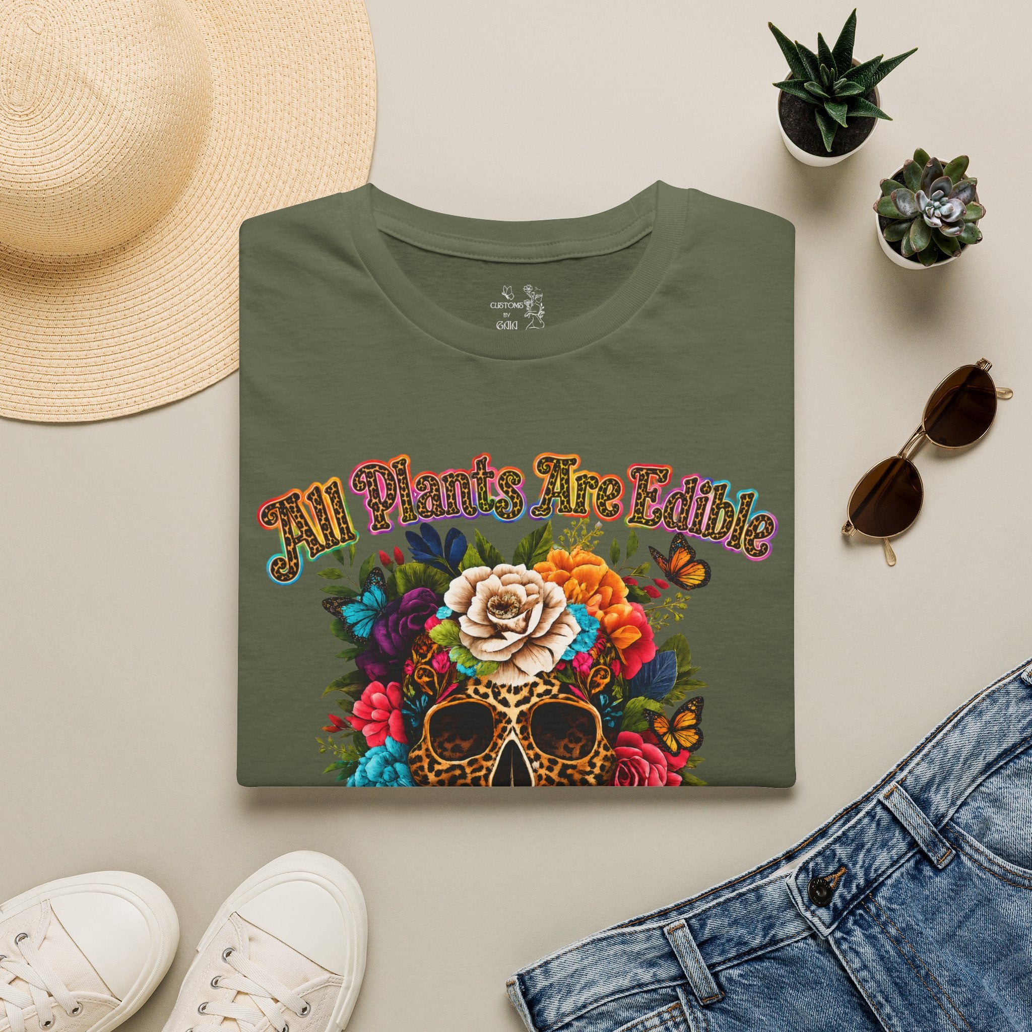 T-Shirt — "All Plants Are Edible (Some Only Once)" Floral Sugar Skull Tee