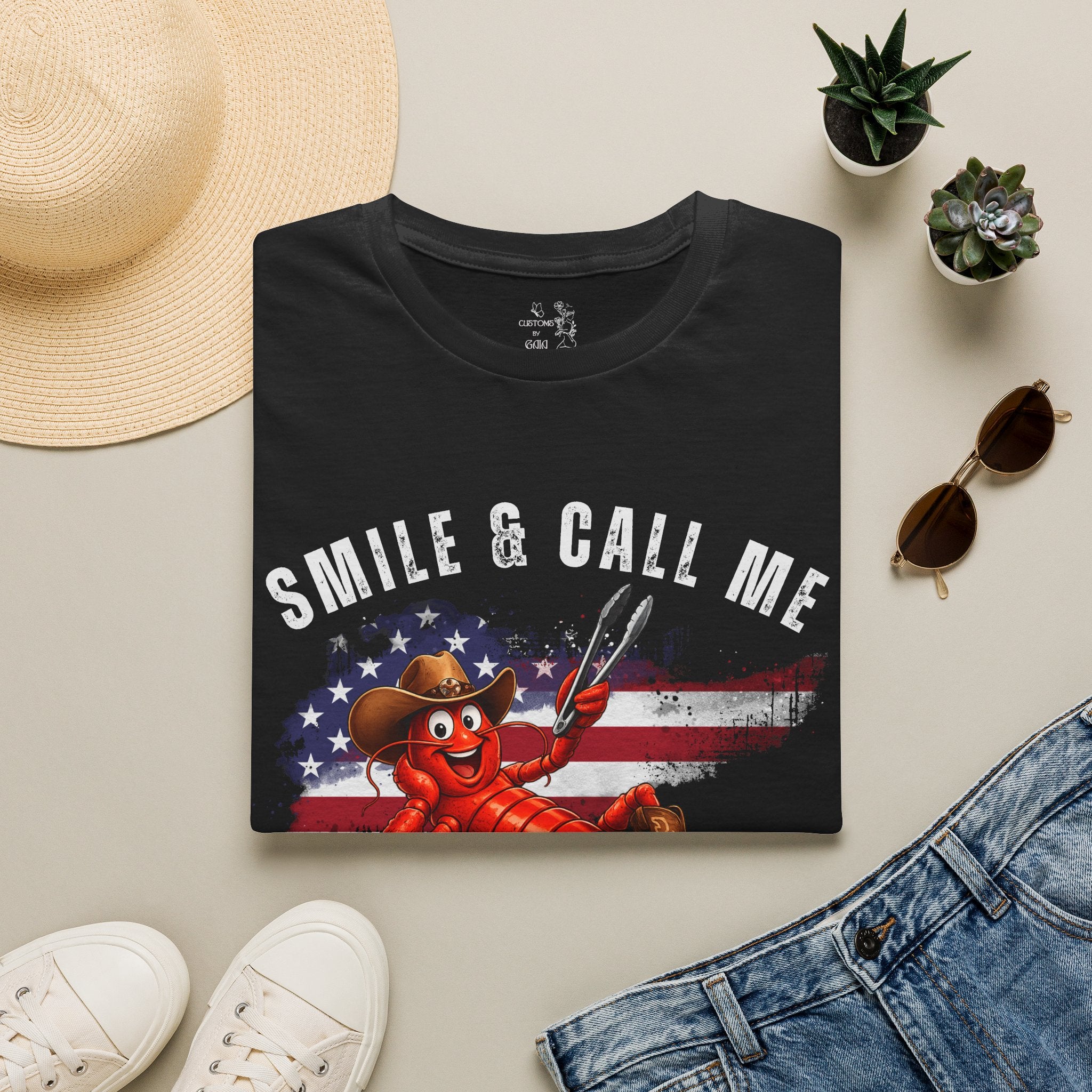 Crawfish T-Shirt — "Smile & Call Me Crawdaddy" Patriotic Cajun Tee