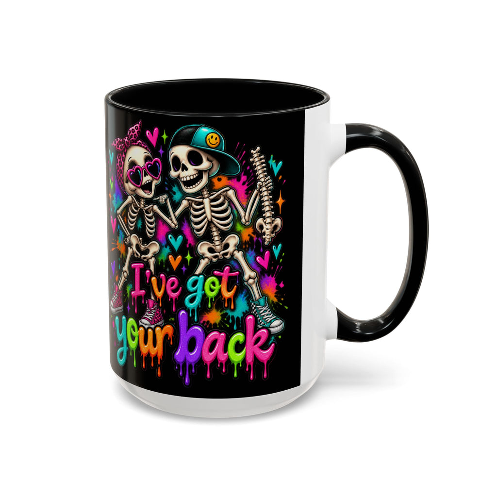 "I’ve Got Your Back" Skeleton Coffee Mug — Colorful Gothic Accent 11/15oz