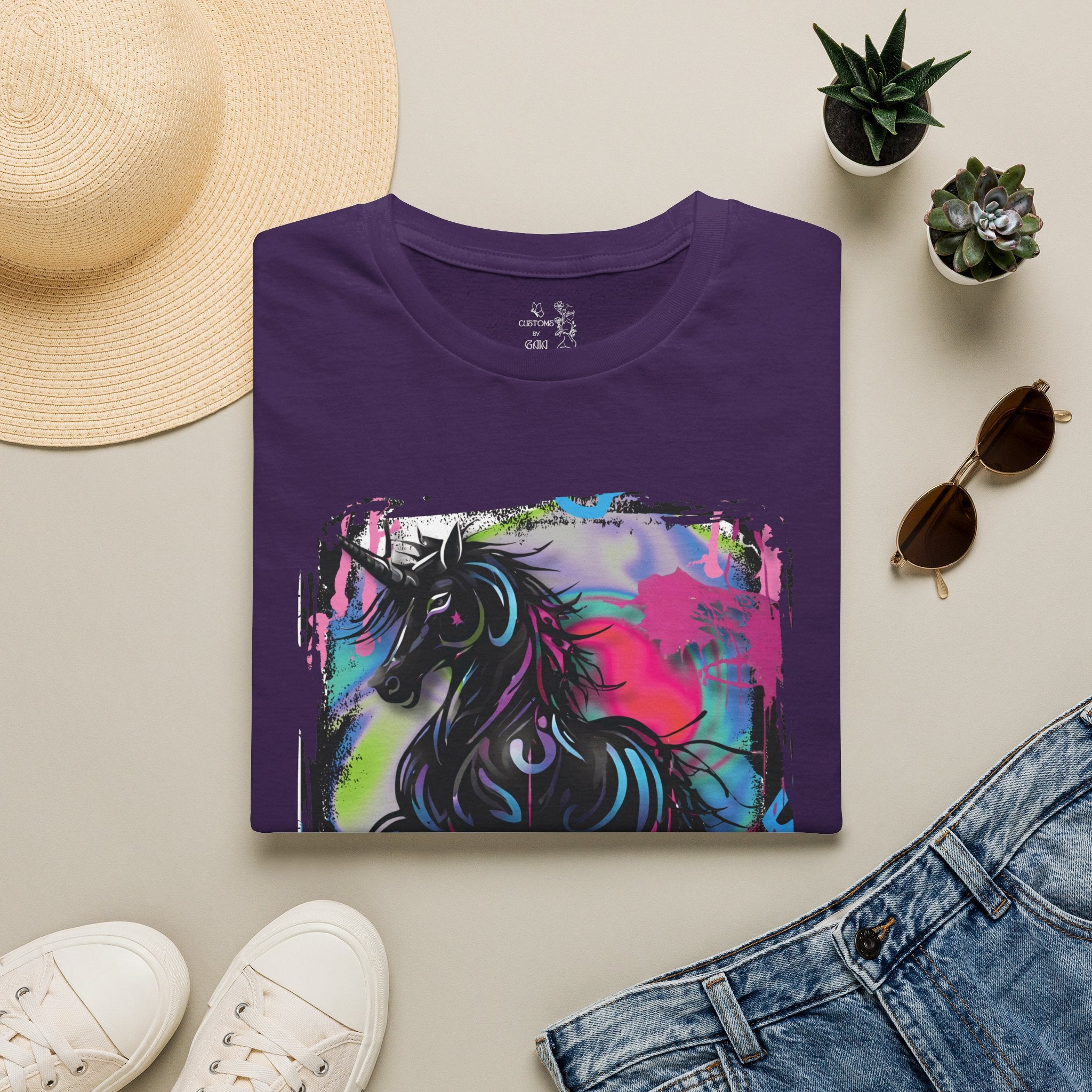 Colorful Neon Unicorn T-Shirt | Rainbow Graffiti Horse Art