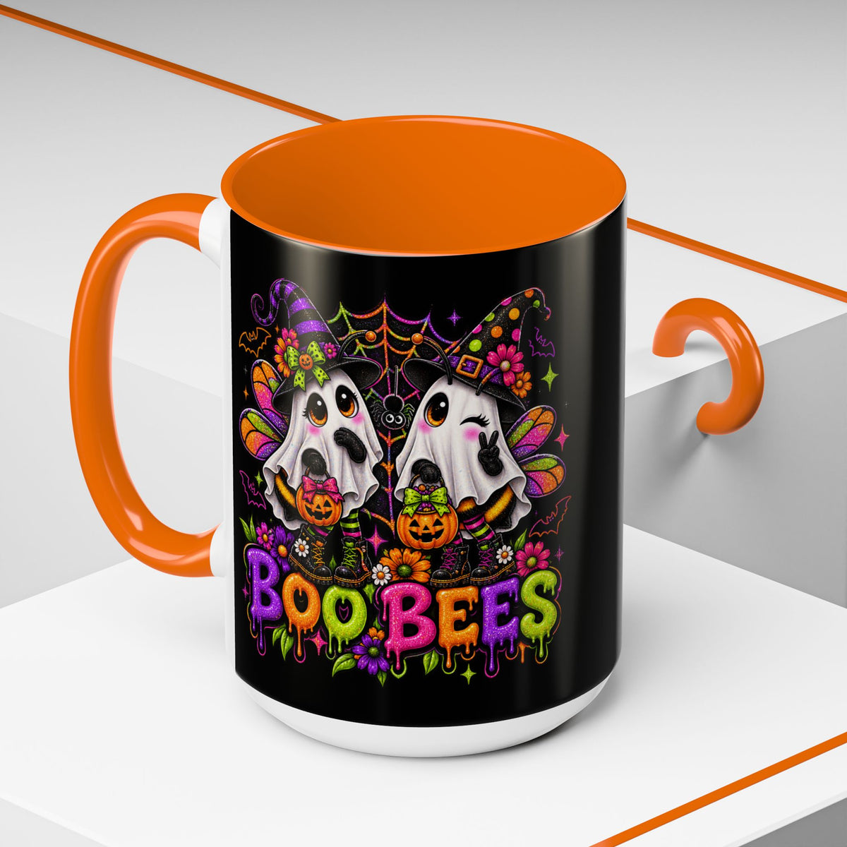 Halloween Boo Bees Coffee Mug — Cute Ghost Bees with Pumpkins