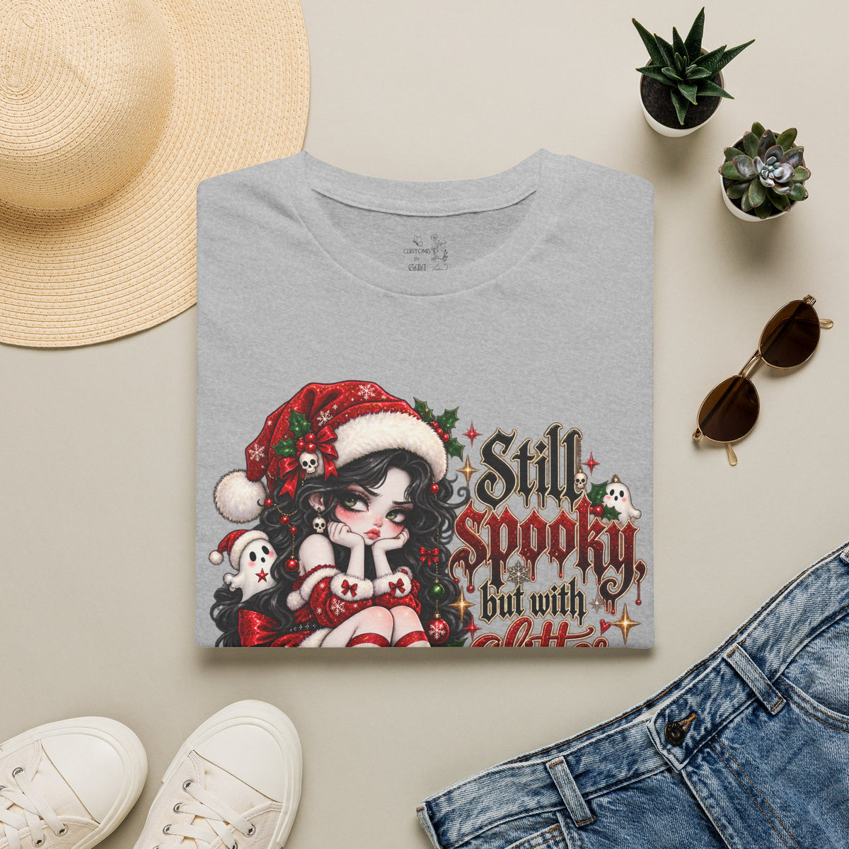 Christmas Goth T‑Shirt – "Still Spooky But With Glitter" Elf Girl Holiday Tee