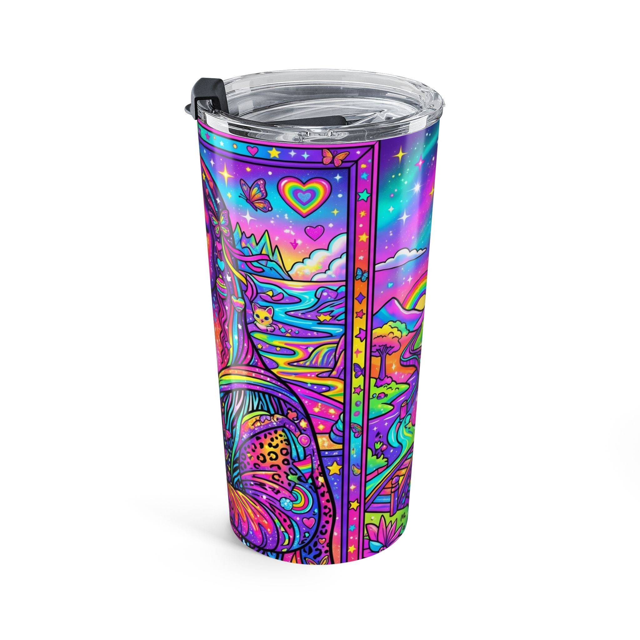 20oz Frankly Mona Lisa Tumbler – Rainbow Unicorn, Retro Vaporwave Travel Mug