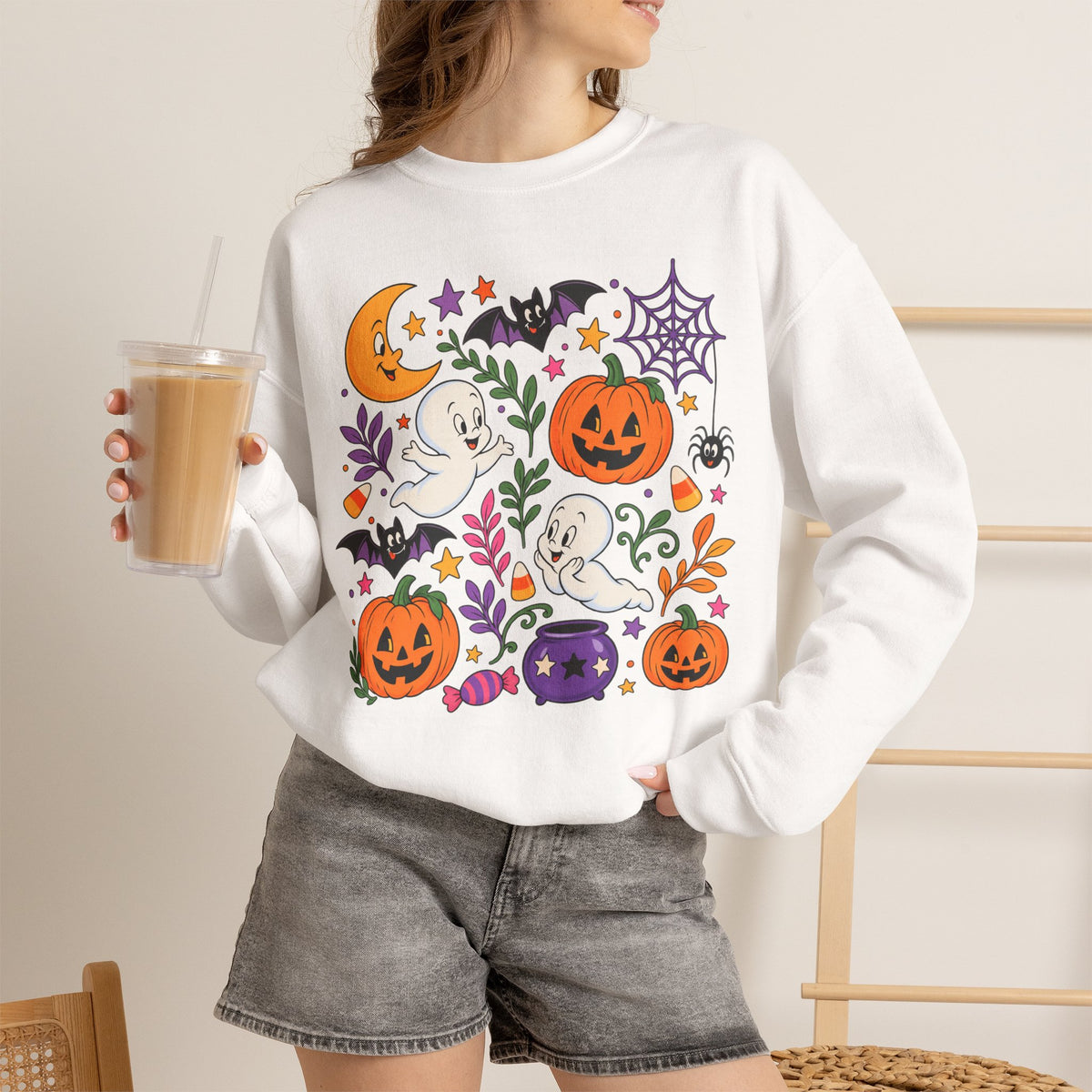 Halloween Ghosts & Pumpkins Crewneck Sweatshirt
