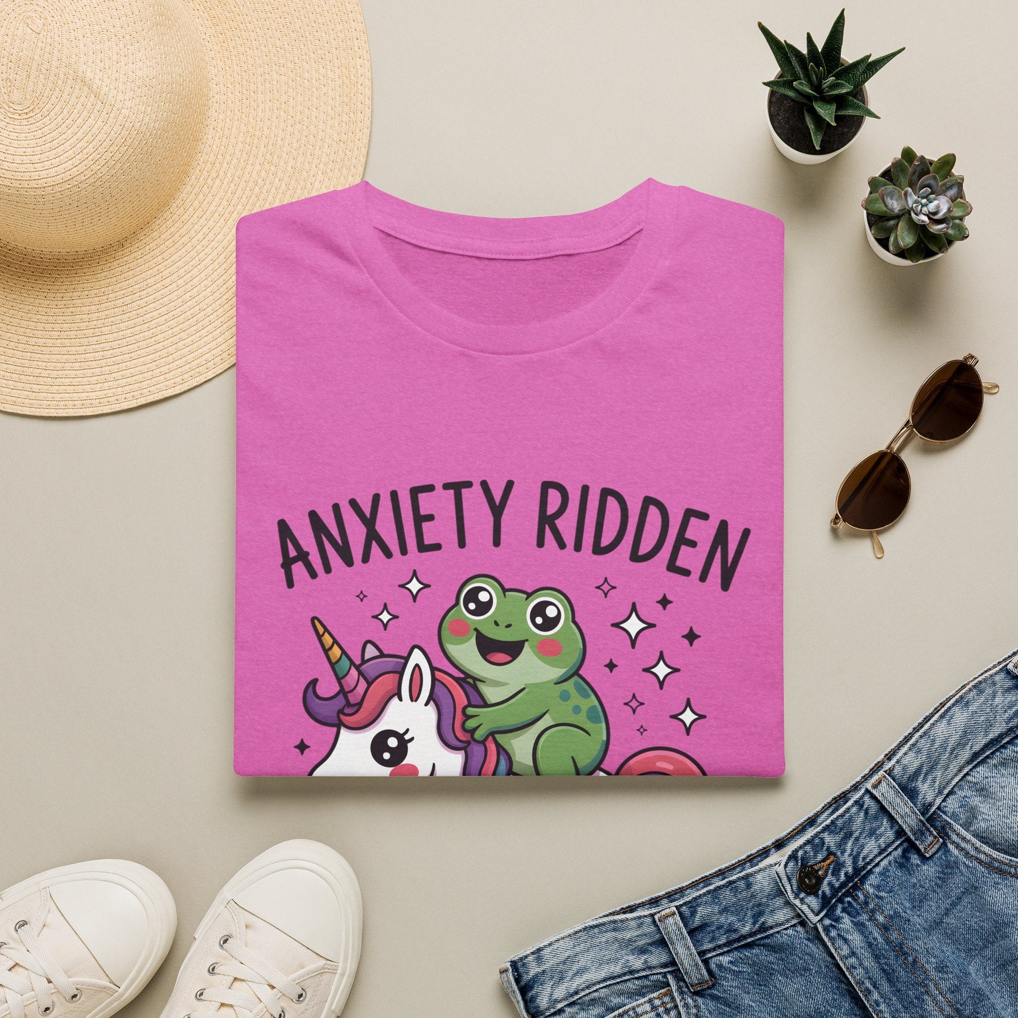 Anxiety Ridden Frog on Unicorn T-Shirt — Cute Mental Health Awareness Graphic Tee