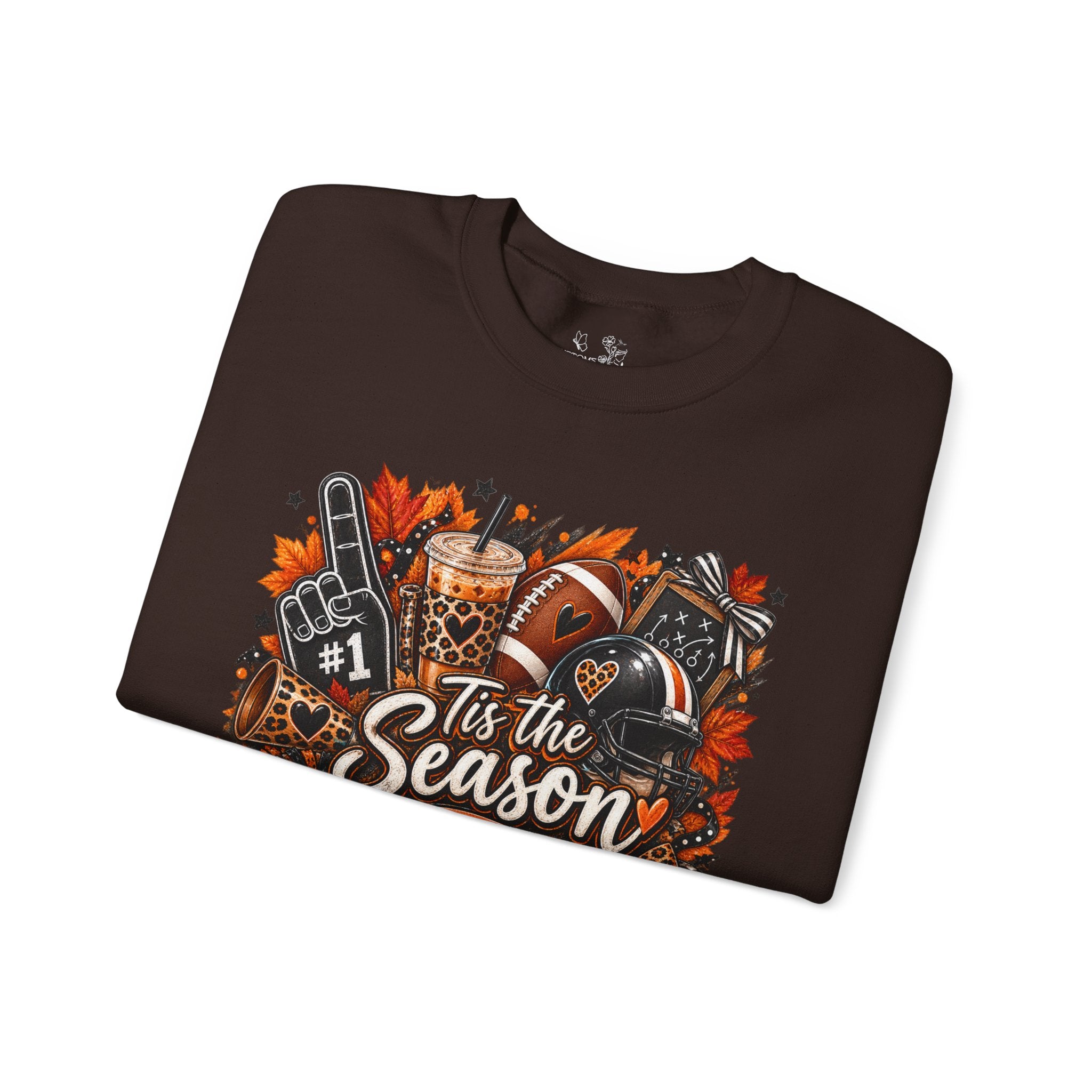 Tis the Season Fall Sweatshirt - Cozy Autumn Leaves & Football Crewneck