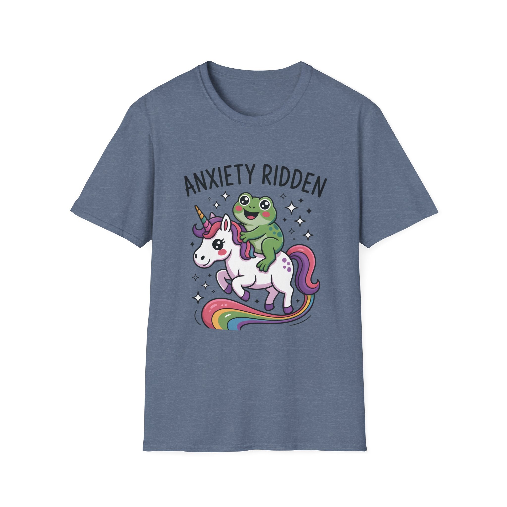 Anxiety Ridden Frog on Unicorn T-Shirt — Cute Mental Health Awareness Graphic Tee