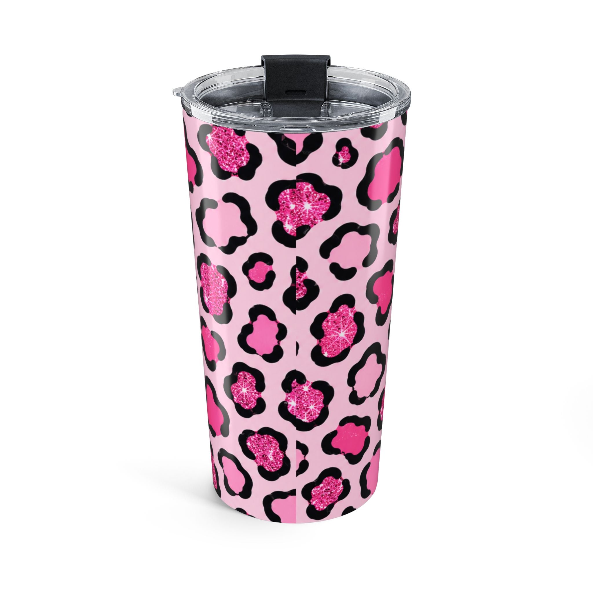 20oz Pink Leopard Print Tumbler with Cute Baby Leopard & Butterflies