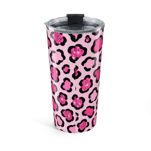 20oz Pink Leopard Print Tumbler with Cute Baby Leopard & Butterflies