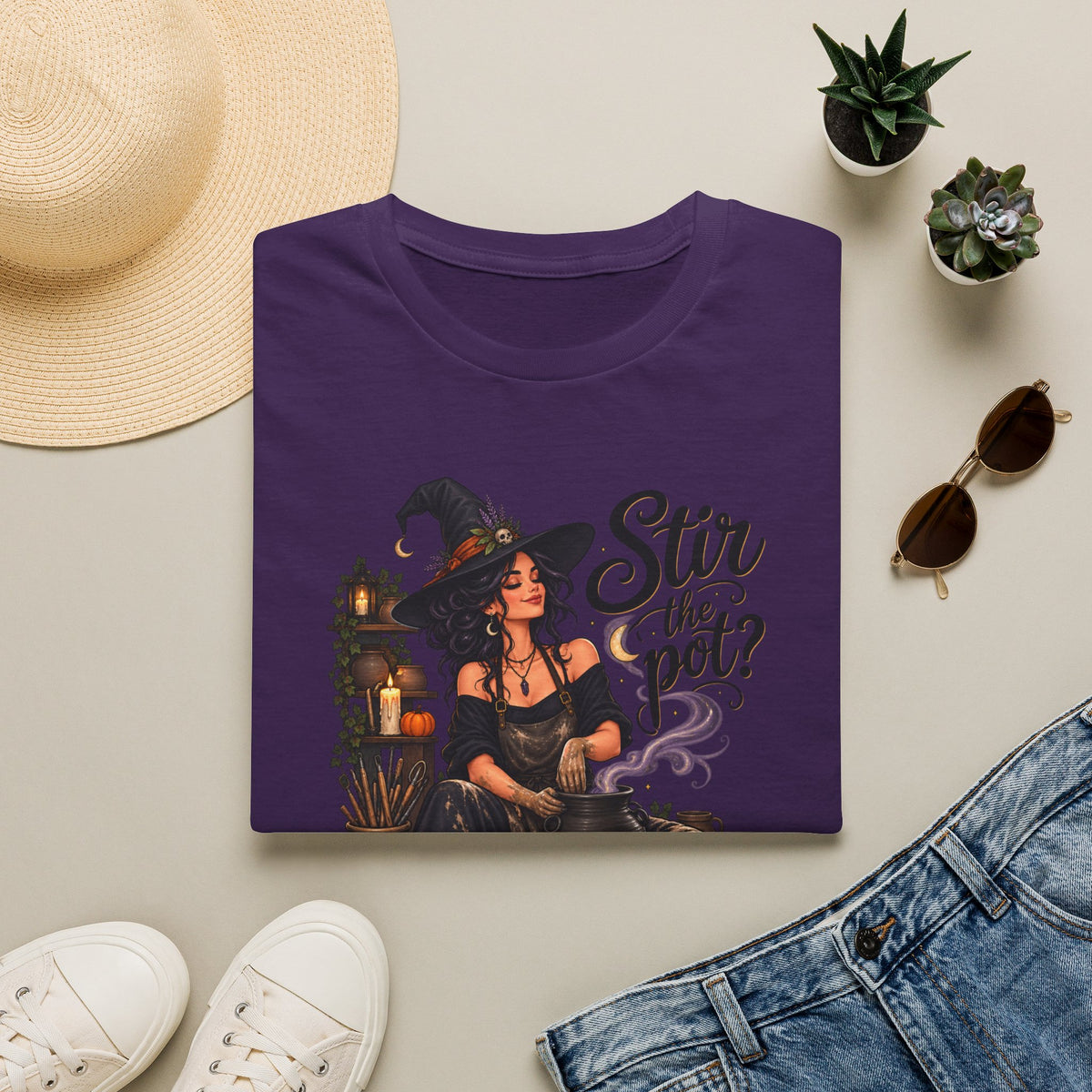 Stir the Pot Witch T-Shirt — Vintage Witch Cauldron Graphic Tee