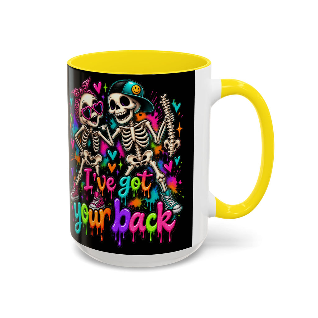 "I’ve Got Your Back" Skeleton Coffee Mug — Colorful Gothic Accent 11/15oz