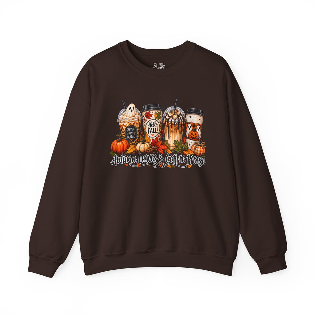 Autumn Leaves & Coffee Please Sweatshirt — Cozy Fall Coffee Crewneck