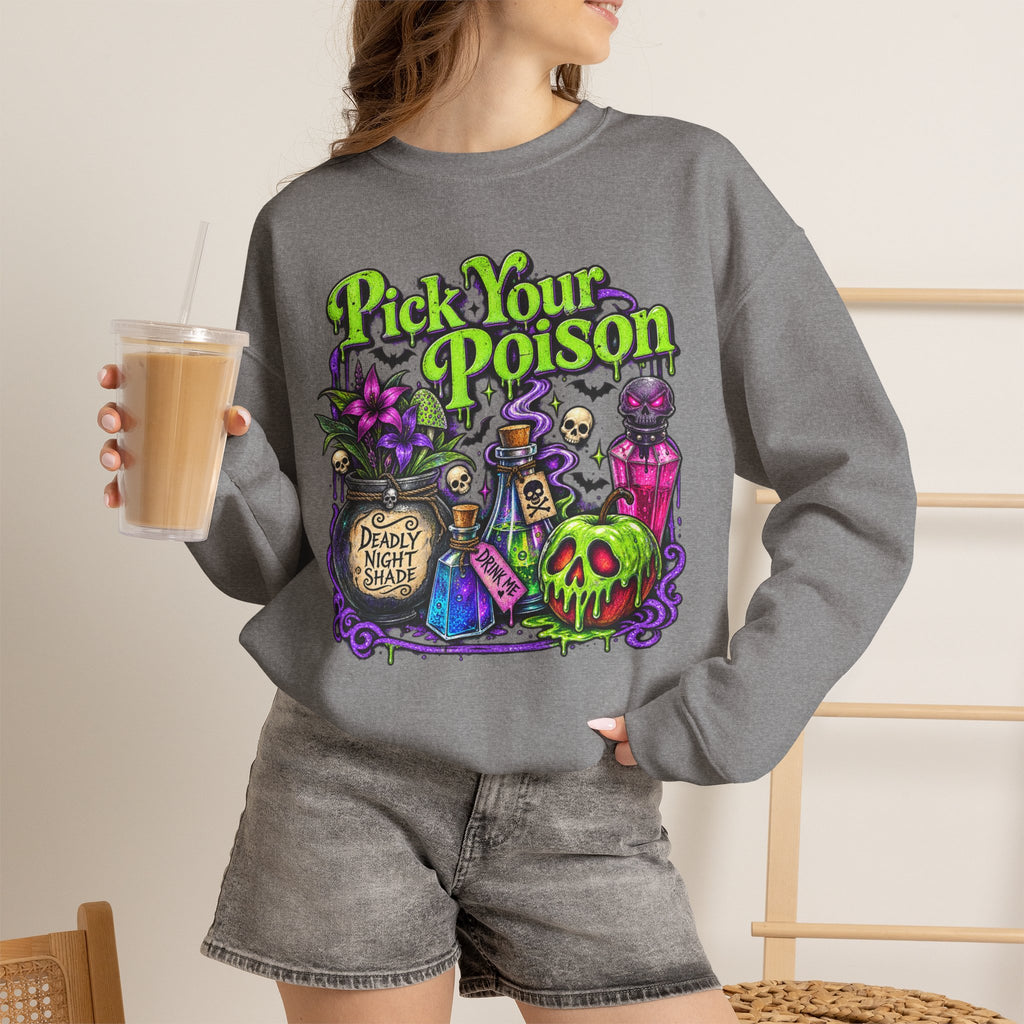 Sweatshirt — "Pick Your Poison" Halloween Potion Graphic Crewneck