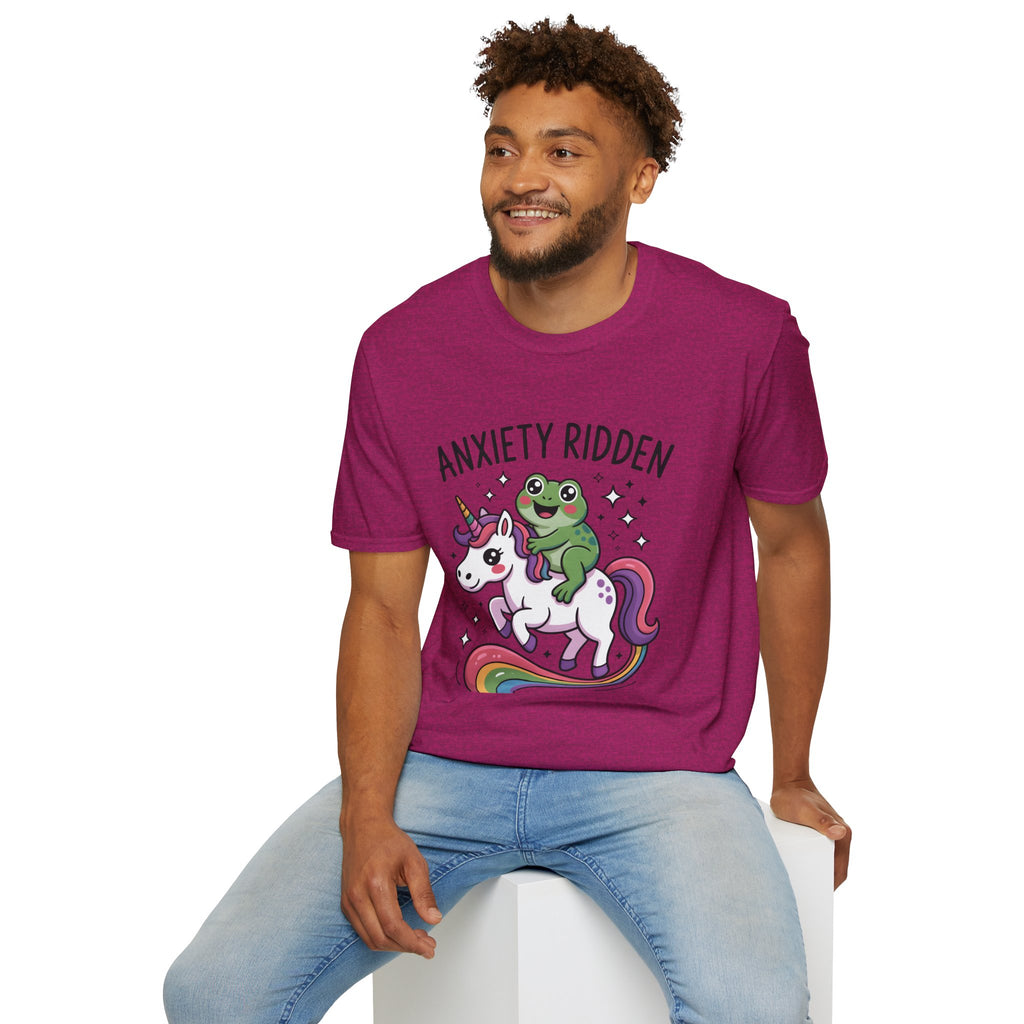 Anxiety Ridden Frog on Unicorn T-Shirt — Cute Mental Health Awareness Graphic Tee