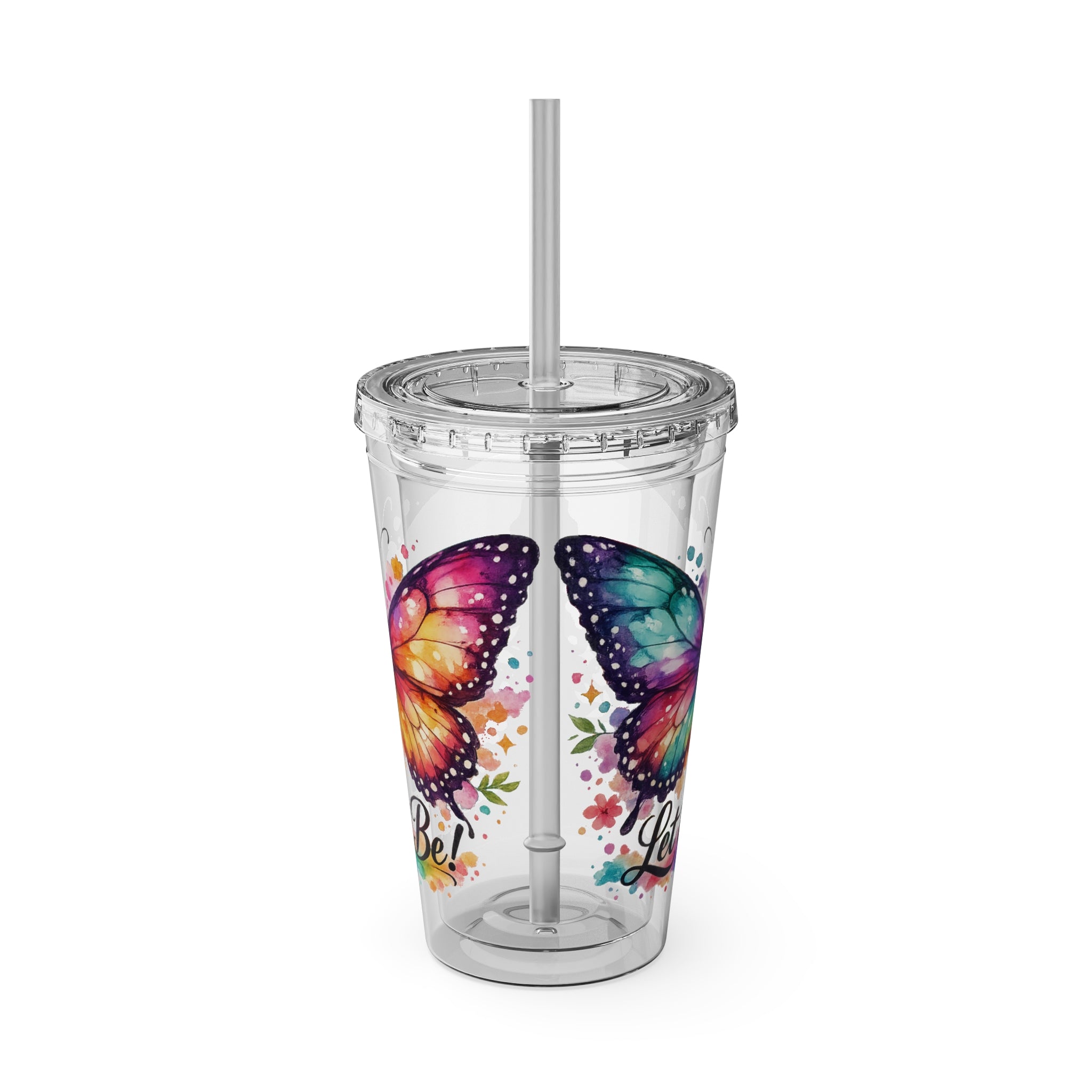 Butterfly 'Let It Be' 16oz Tumbler with Straw — Colorful Floral Summer Drink Cup