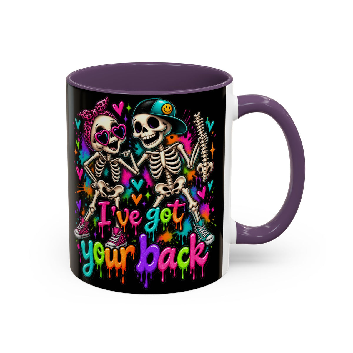 "I’ve Got Your Back" Skeleton Coffee Mug — Colorful Gothic Accent 11/15oz