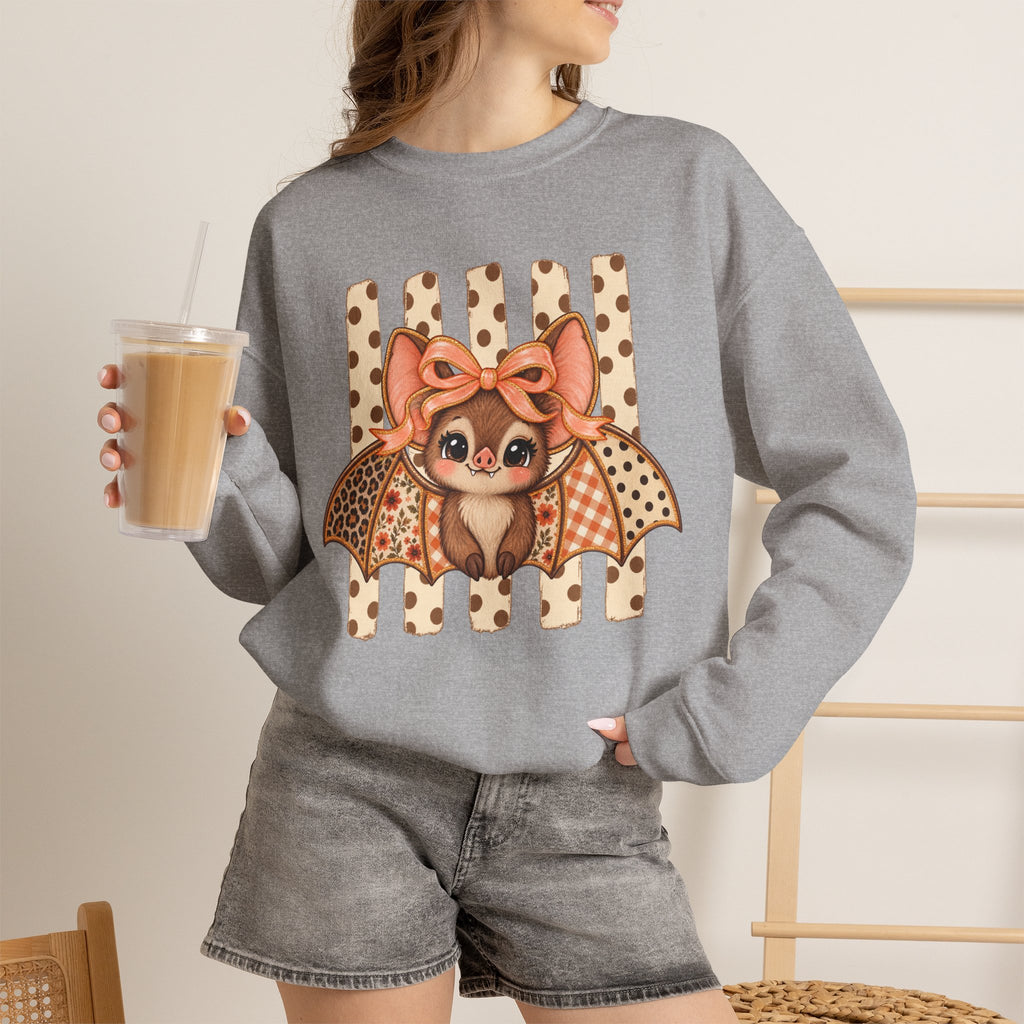 Cute Bat Crewneck Sweatshirt — Kawaii Bat with Bow Graphic