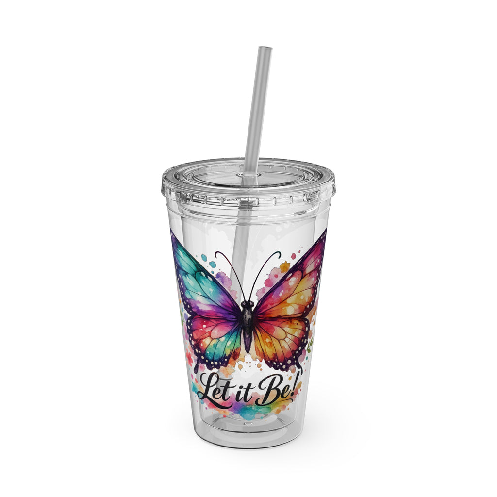 Butterfly 'Let It Be' 16oz Tumbler with Straw — Colorful Floral Summer Drink Cup