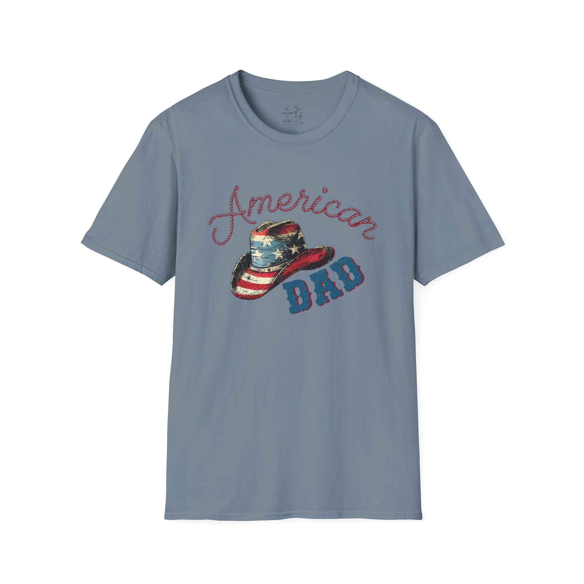 Patriotic “American Dad” Tee — Vintage Flag Cowboy Hat Dad T-Shirt