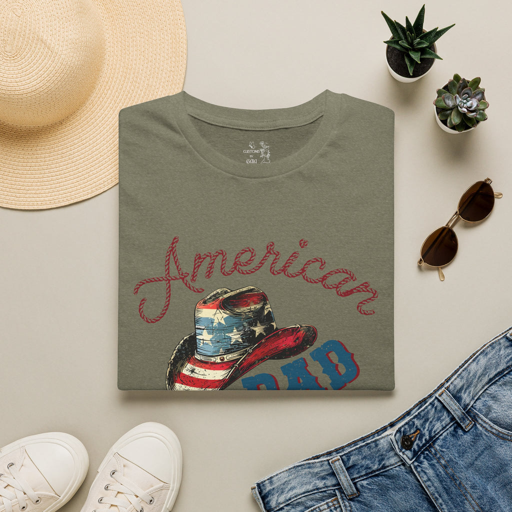 Patriotic “American Dad” Tee — Vintage Flag Cowboy Hat Dad T-Shirt