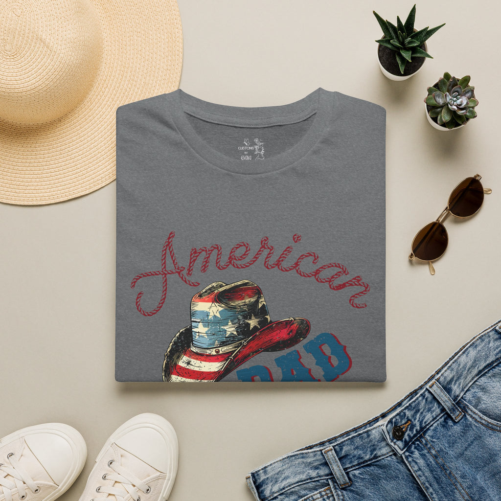 Patriotic “American Dad” Tee — Vintage Flag Cowboy Hat Dad T-Shirt