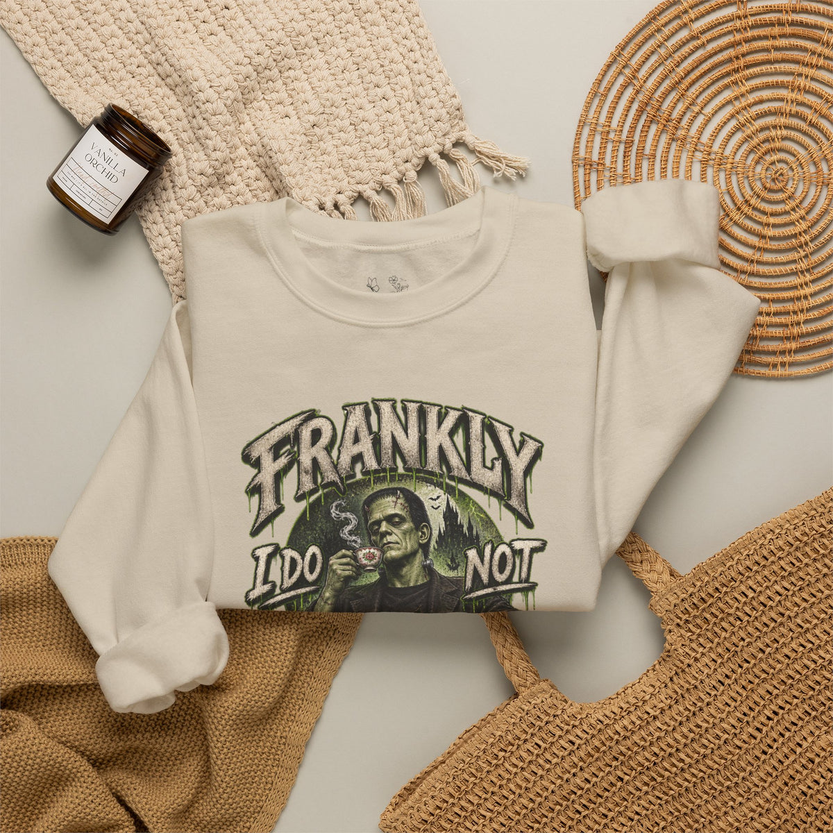 Sweatshirt — "Frankly I Do Not Care" Retro Gothic Skeleton Graphic Crewneck