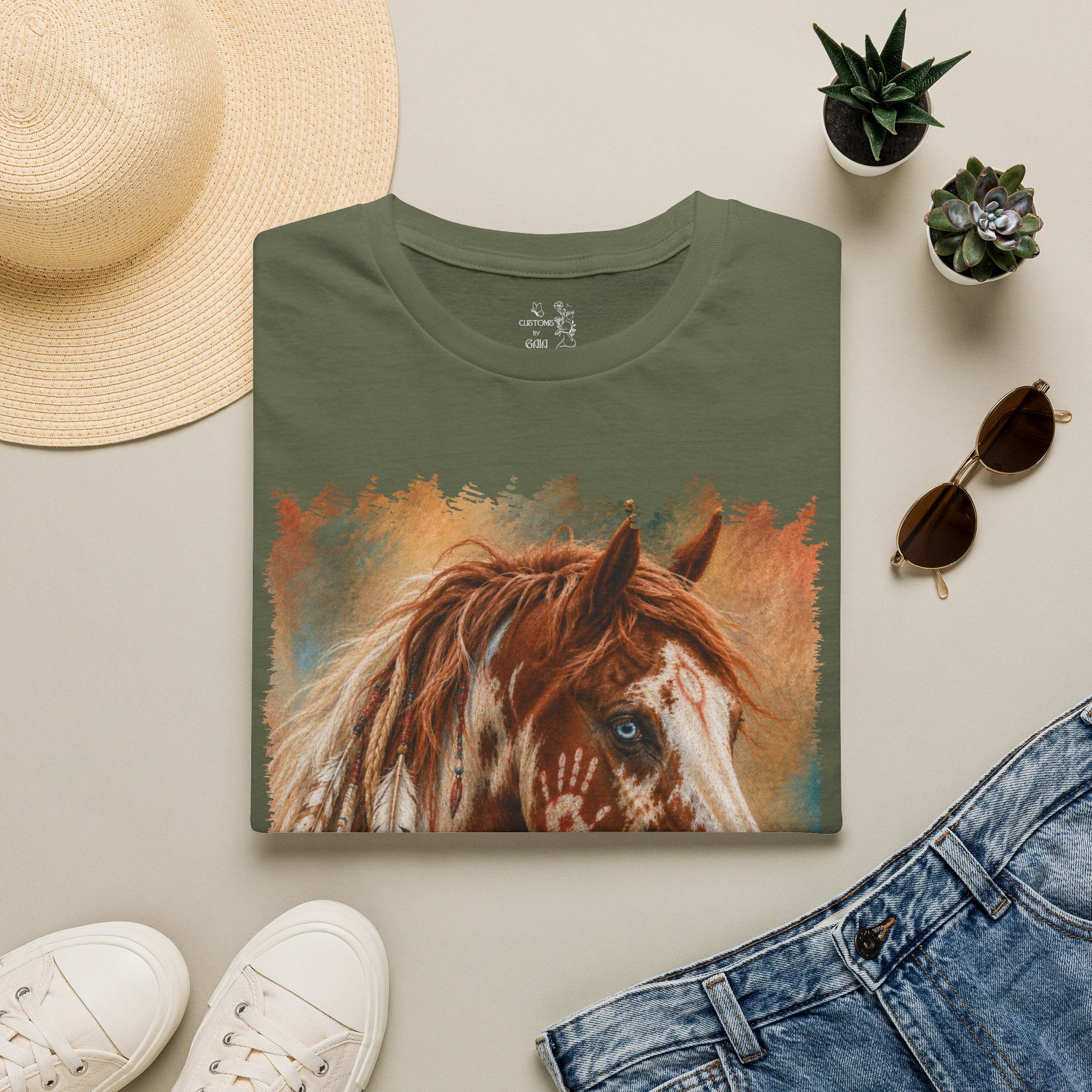 Horse Portrait T-Shirt — Blue-Eyed Paint Horse Art Tee