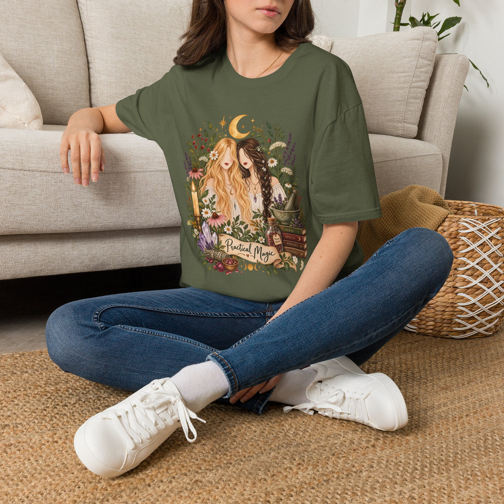 Witchy Sisters T-Shirt – 'Practical Magic' Boho Moon Witch Illustration