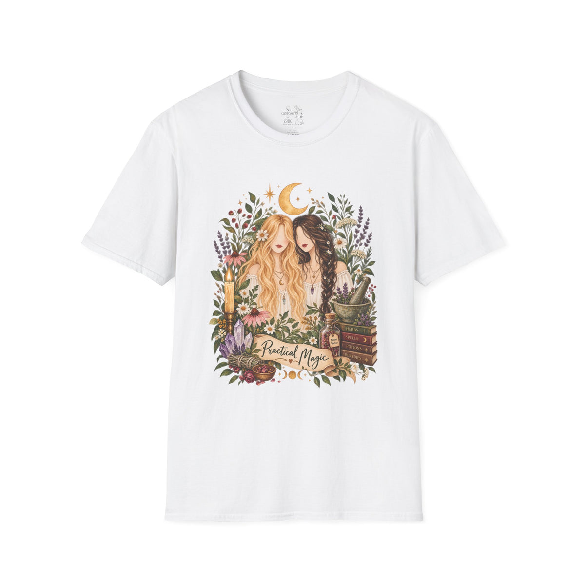 Witchy Sisters T-Shirt – 'Practical Magic' Boho Moon Witch Illustration