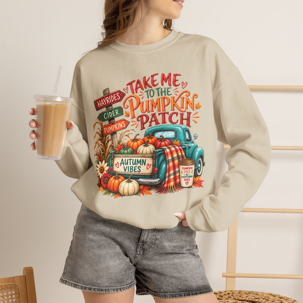 Pumpkin Patch Crewneck Sweatshirt — "Take Me to the Pumpkin Patch" Autumn Vibes