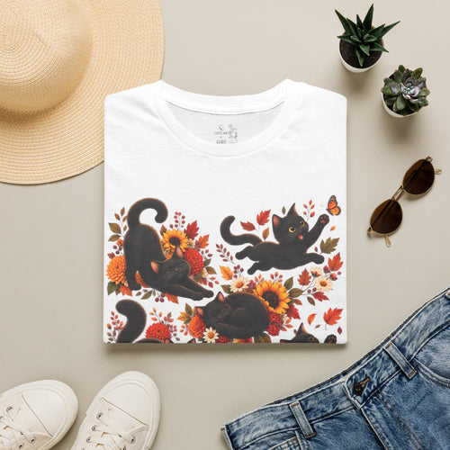 Black Cats & Sunflowers T-Shirt — Autumn Floral Cat Tee