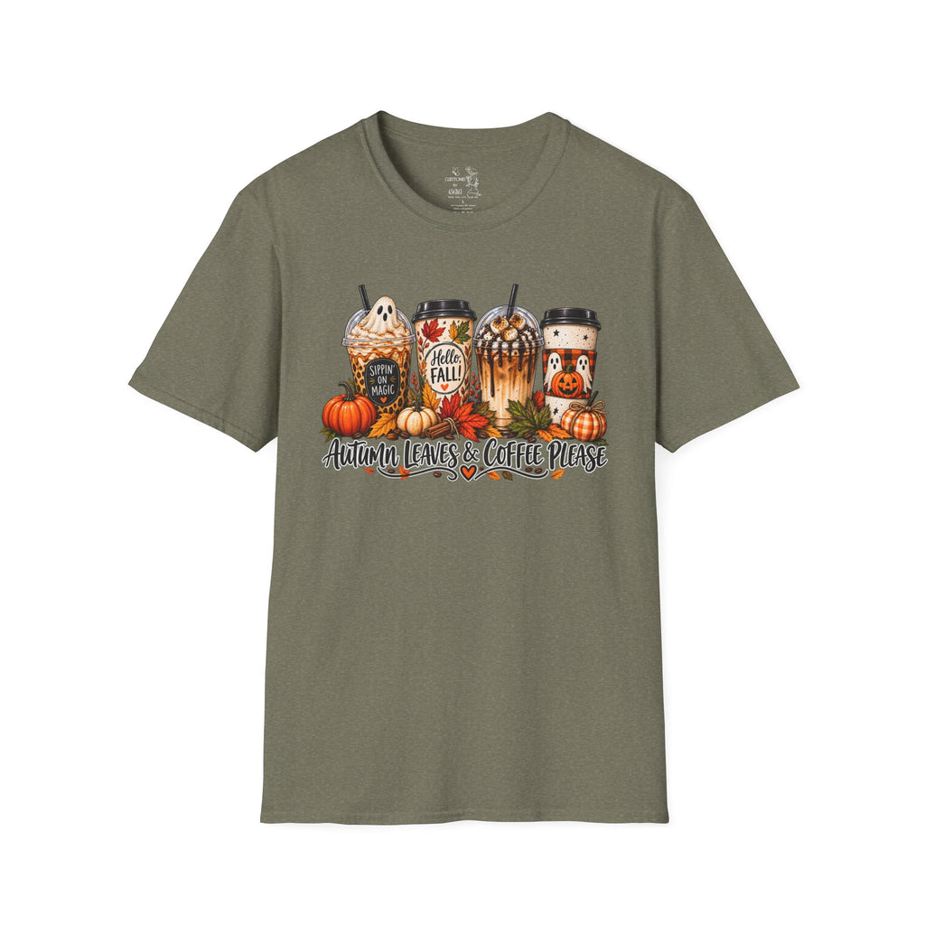 Fall Coffee T-Shirt — "Autumn Leaves & Coffee Please" Pumpkin Latte Tee