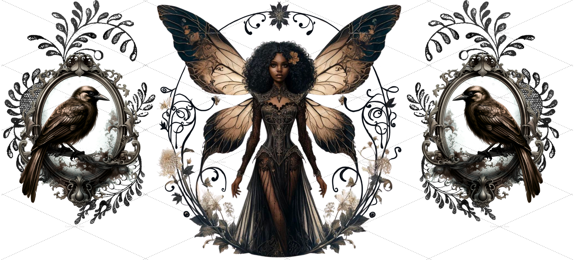 Black Goth Fairy & Crow UV DTF Wrap
