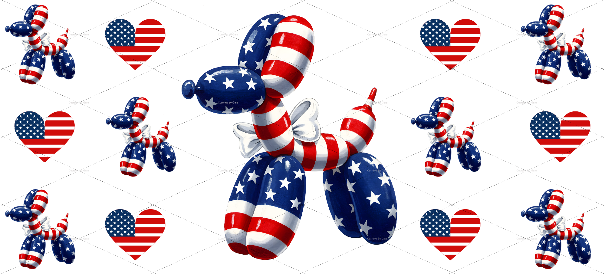 Patriotic Balloon Dog & Hearts – UV DTF Wrap