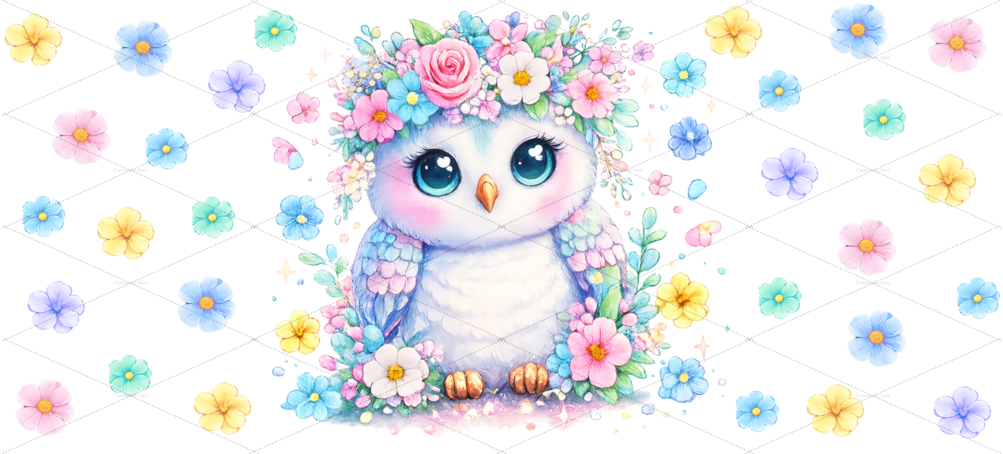 Pastel Baby Owl Flower Crown UV DTF Wrap