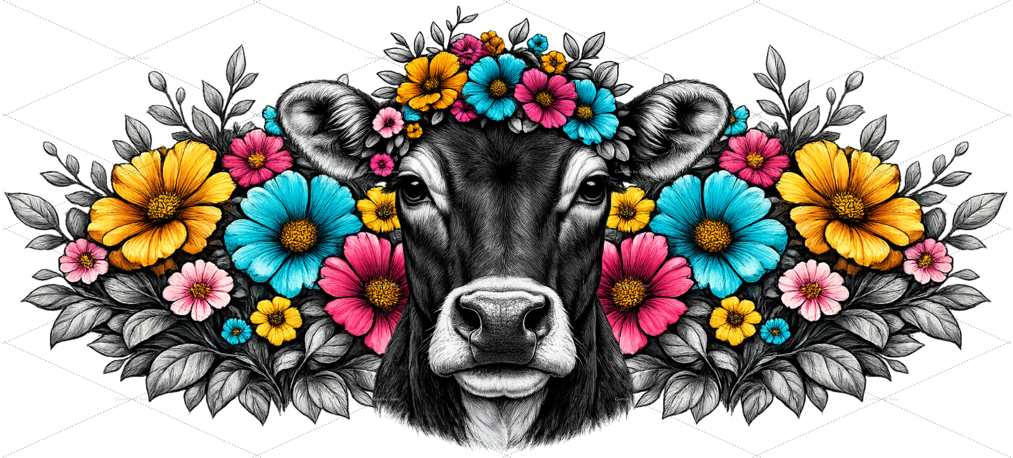 JERSEY COW WITH FLORAL BACKGROUND