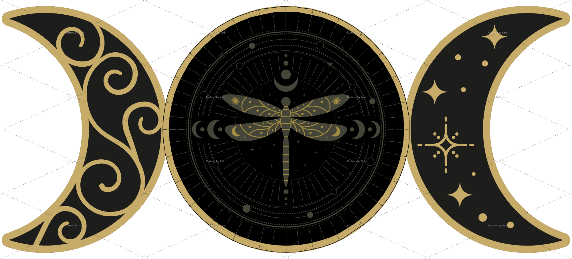 Black & Gold Dragonfly Moon Phase UV DTF Wrap