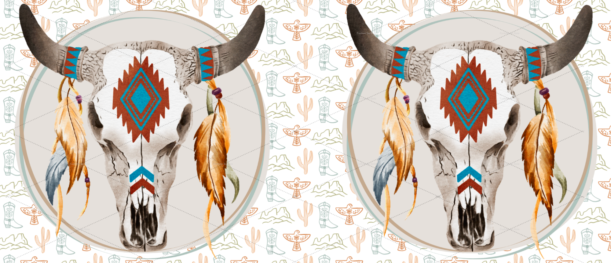 Feathered Horns Cow Skull UV DTF Wrap