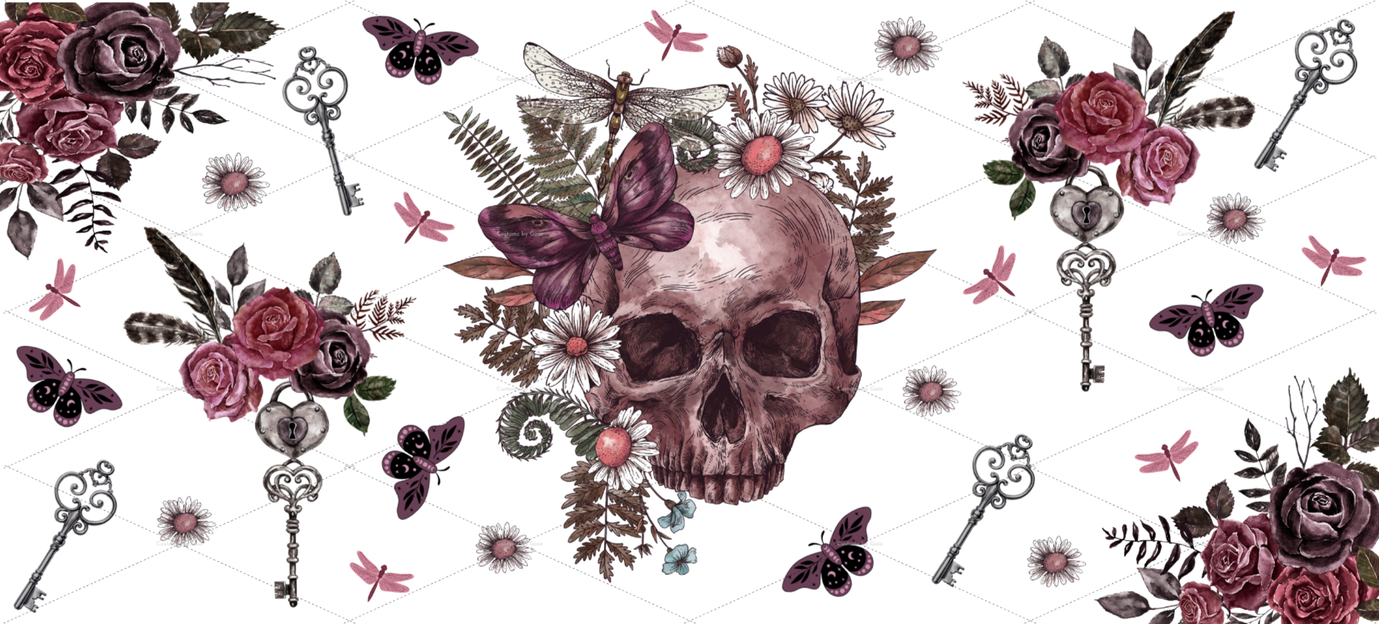 Skull Rose & Skeleton Key UV DTF Wrap