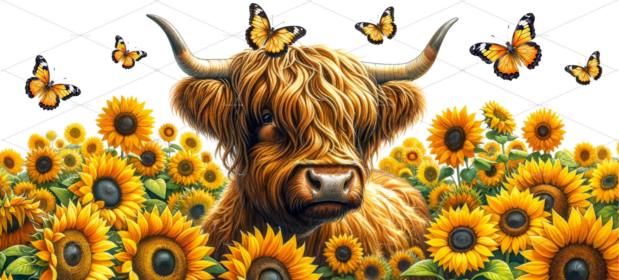 Highland Cow Sunflower Meadow UV DTF Wrap