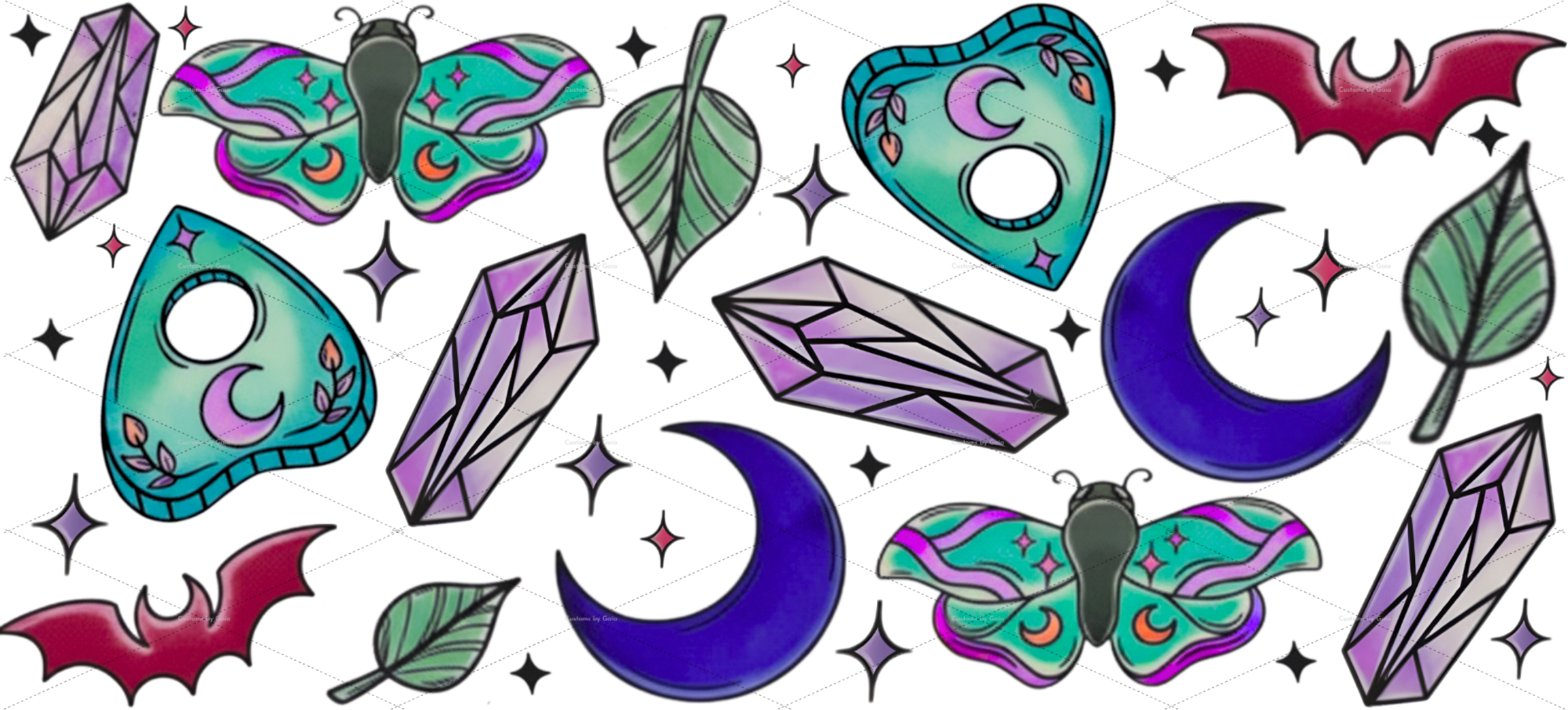 Witchy Vibes UV DTF Wrap – Amethyst, Moons, Bats & Planchette