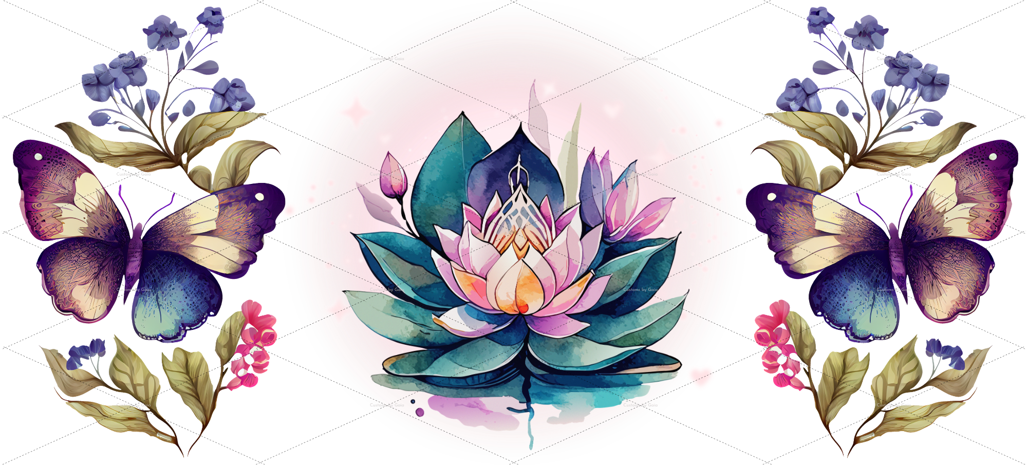 Moody Watercolor Lotus & Butterflies UV DTF Wrap