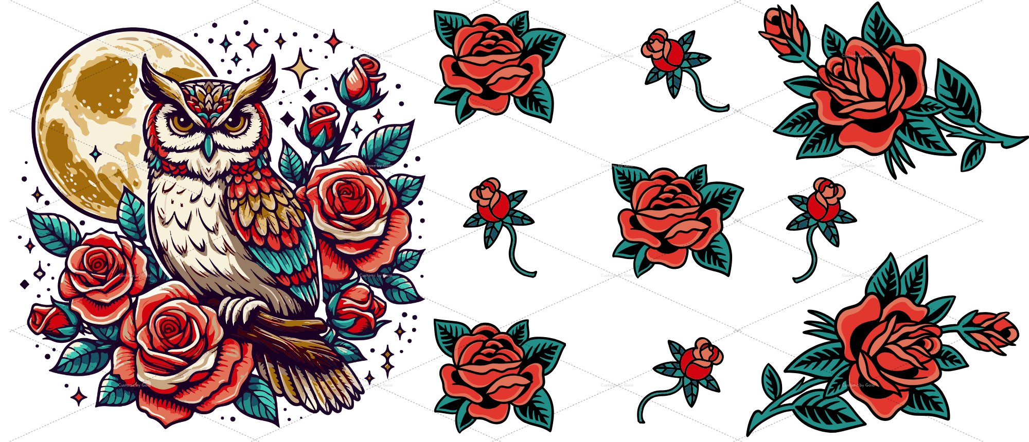 Owl Moon & Red Roses UV DTF Wrap
