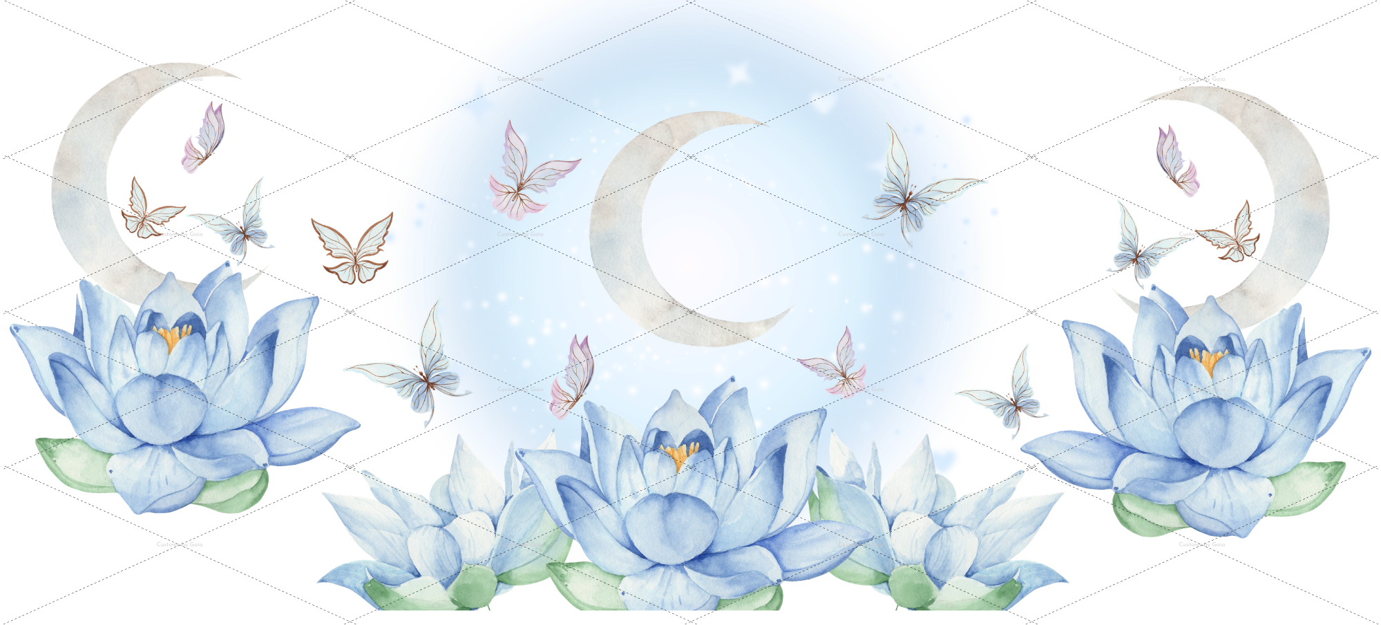 Silver Moon & Lotus Fantasy UV DTF Wrap