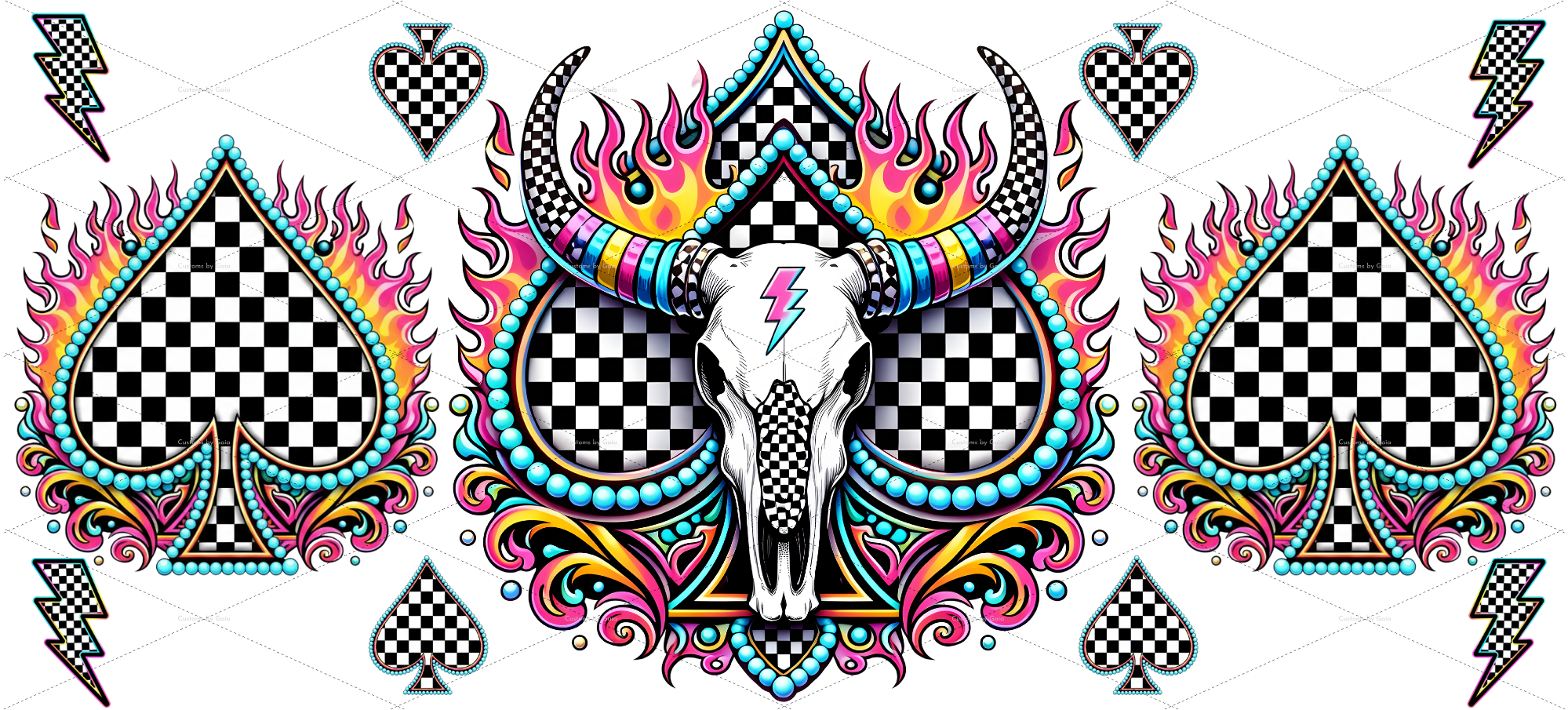 Cow Skull & Checkered Spades UV DTF Wrap