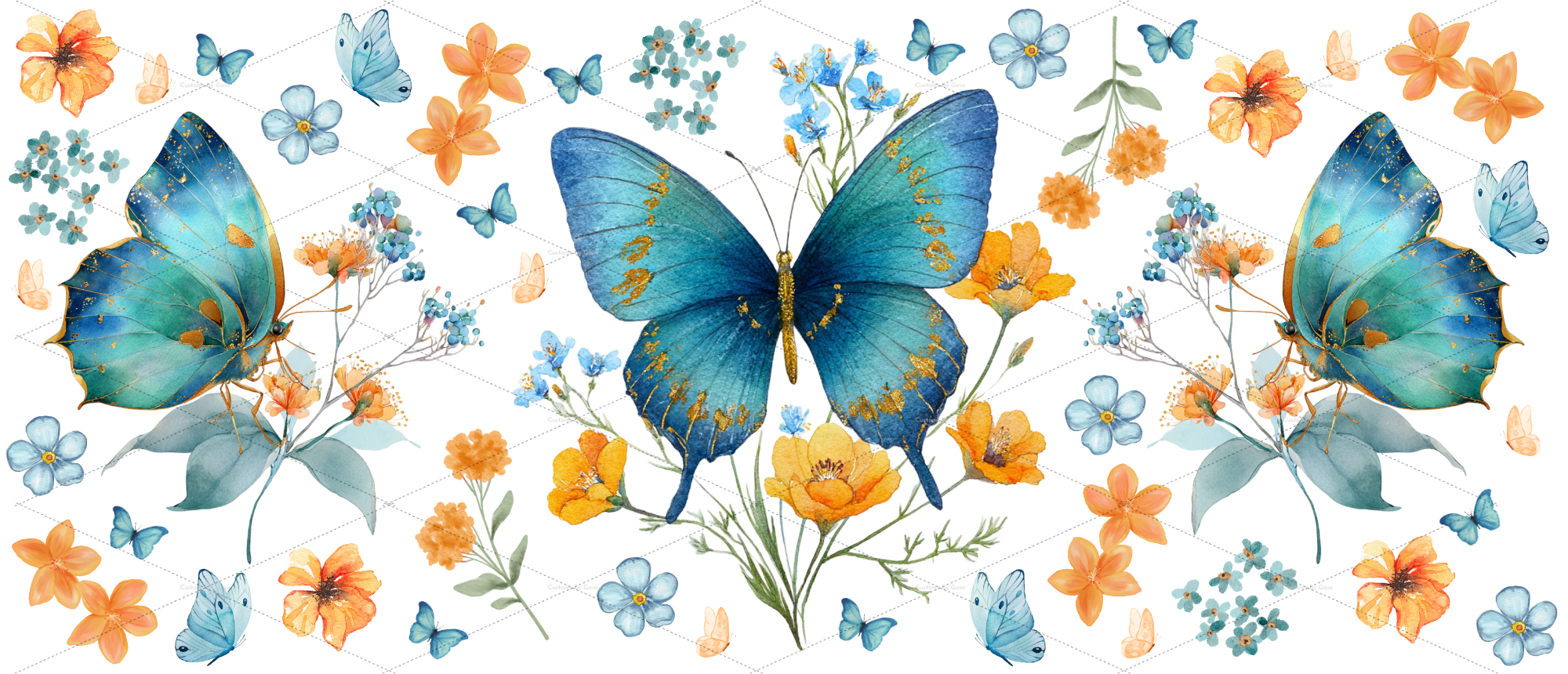 Teal Butterfly & Orange Blossom UV DTF Wrap