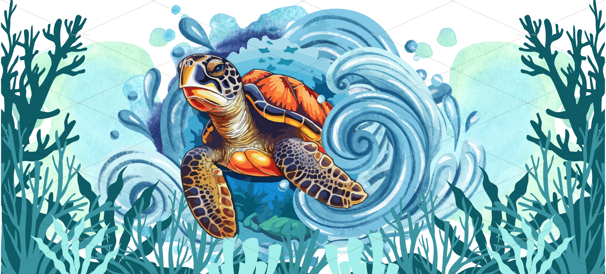 Swimming Sea Turtle UV DTF Wrap