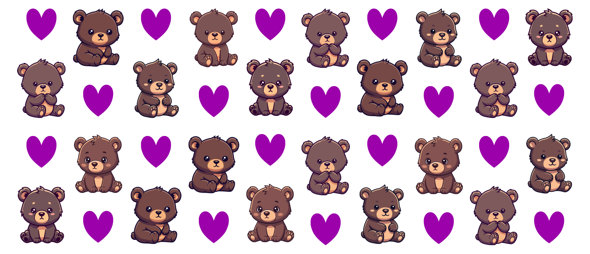 Cute Teddy Bear & Purple Hearts