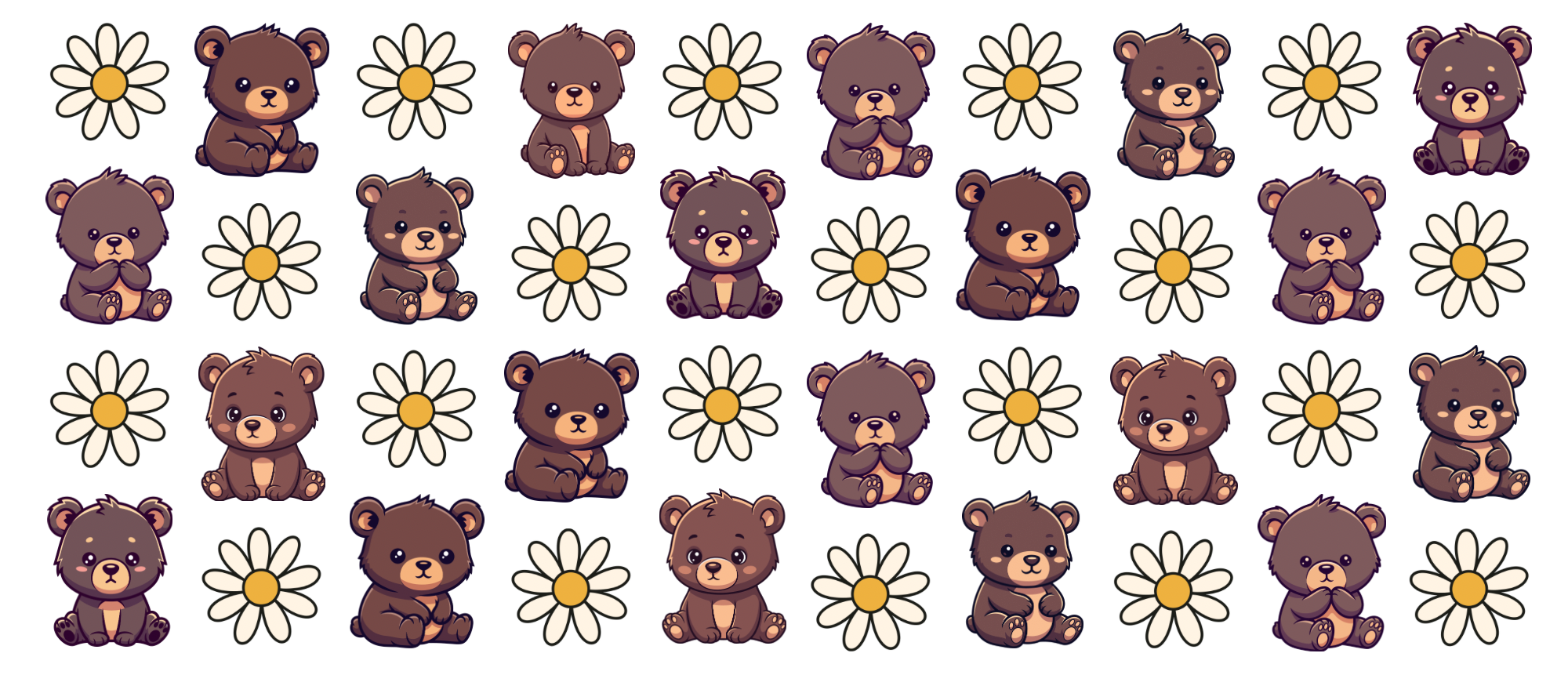 Cute Teddy Bear and Daisies